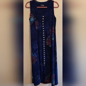 Tropical Tantrum Blue Batik Koi Maxi Dress Handpainted Art To Wear Hawaii Large